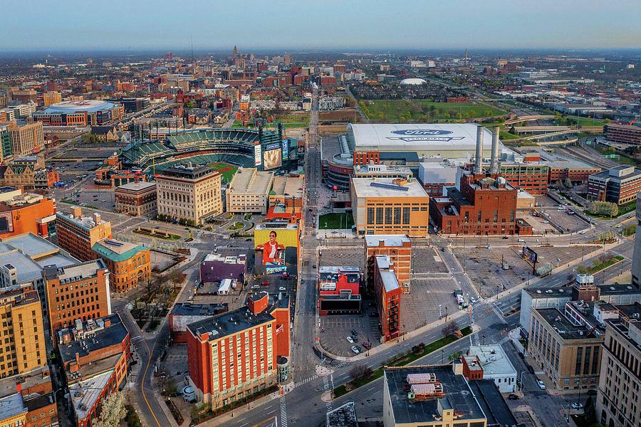 Detroit Sports Fields DJI_0529 Comerica Par and Ford Field Photograph by Michael Thomas