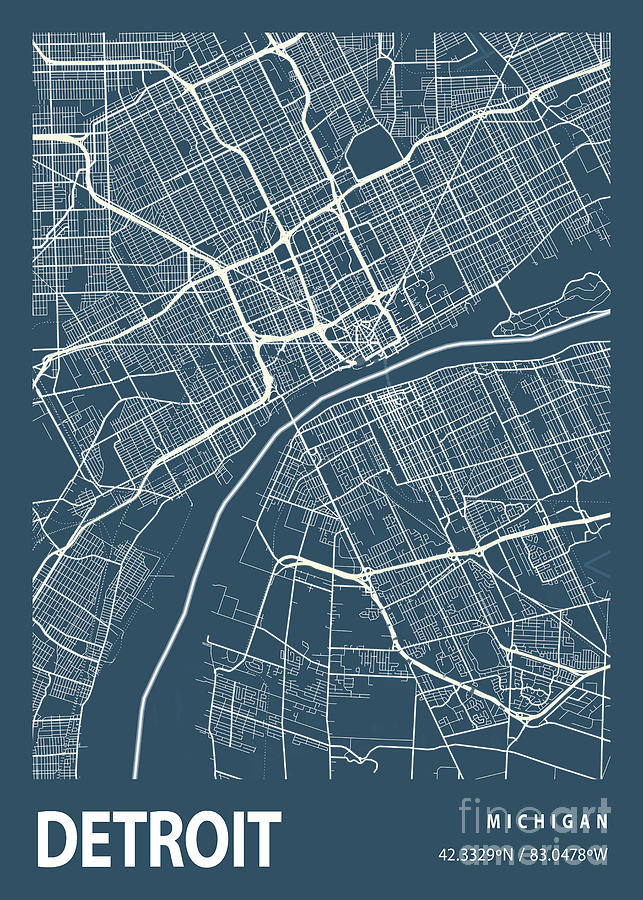 Detroit - United States Blueprint City Map Digital Art by Tien Stencil ...