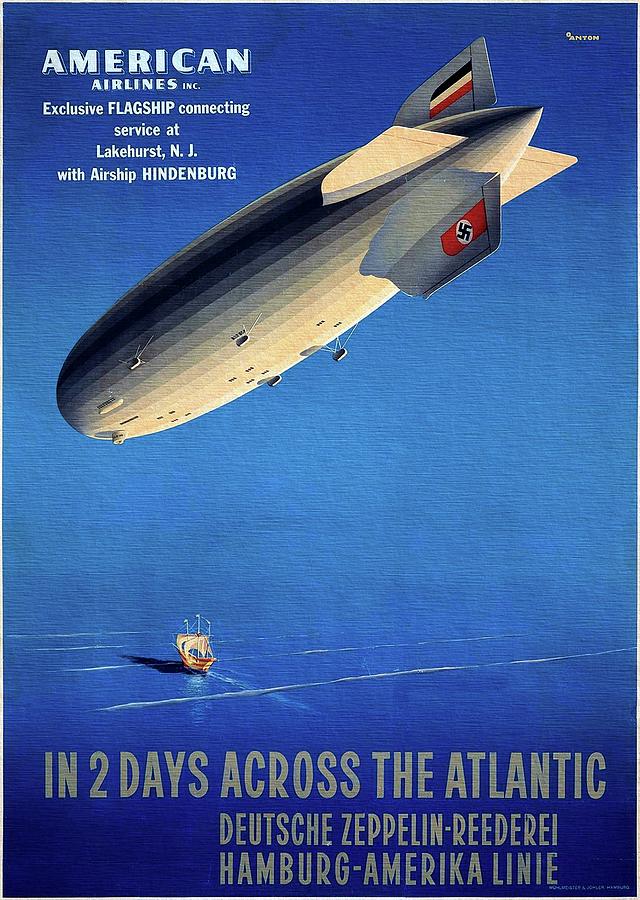 Deutsche Zeppelin / 2 Days Across the Atlantic 1936 Painting by Vincent Monozlay