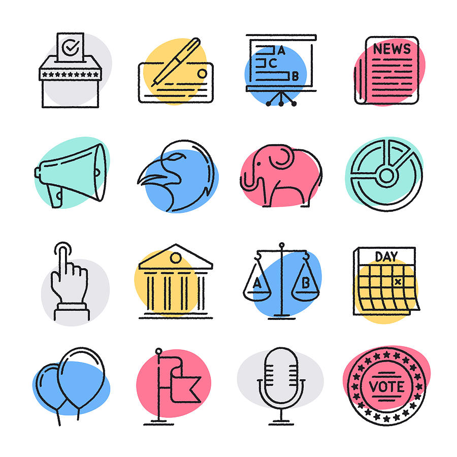 Development & Democracy Doodle Style Vector Icon Set Drawing by Denkcreative