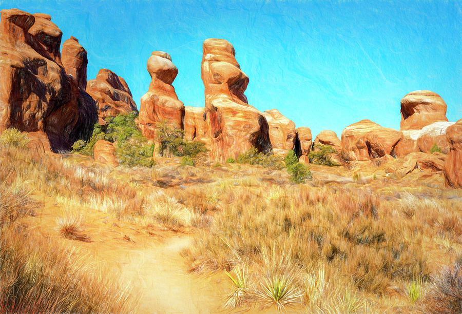 Arches National Park Photograph - Devils Garden Arches National Park Moab Utah Painterly Textured by Joan Carroll