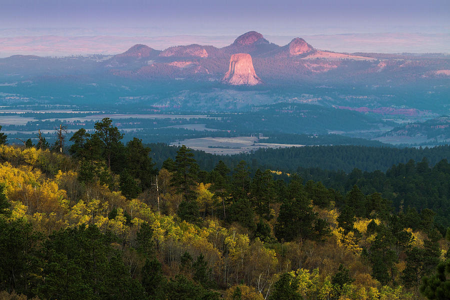 Devils Tower and the Missouri Buttes at Sunrise from the Bearlodge ...