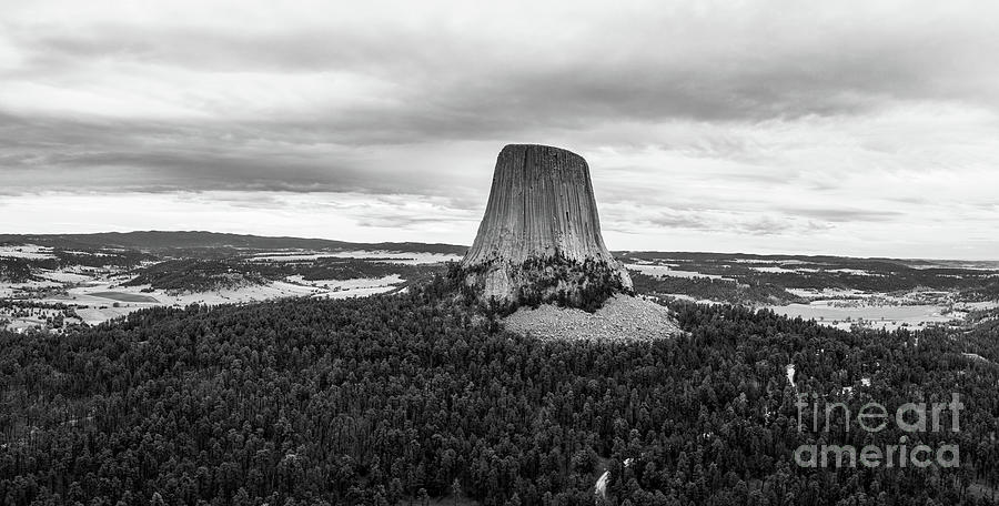 Devils Tower BW Aerial View Photograph by Michael Ver Sprill