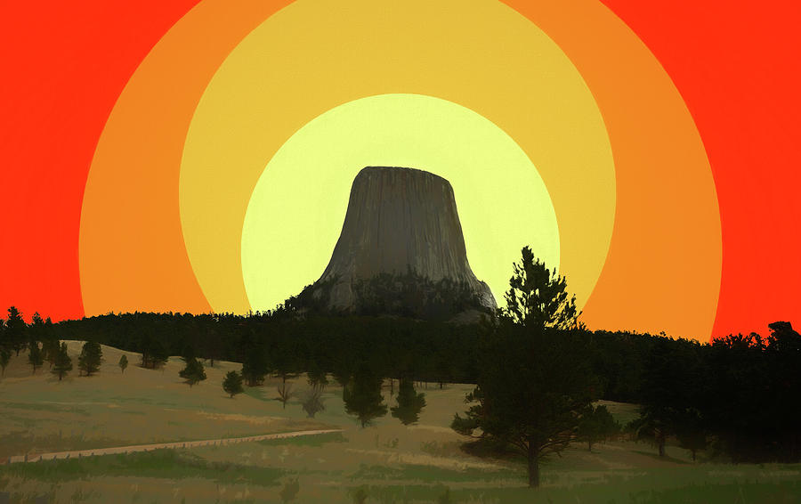 Devils Tower Sunset Style Poster Digital Art by Dan Sproul