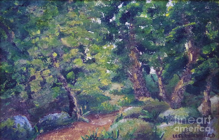 Devon Woodland - Oil Painting Painting by Lesley Evered