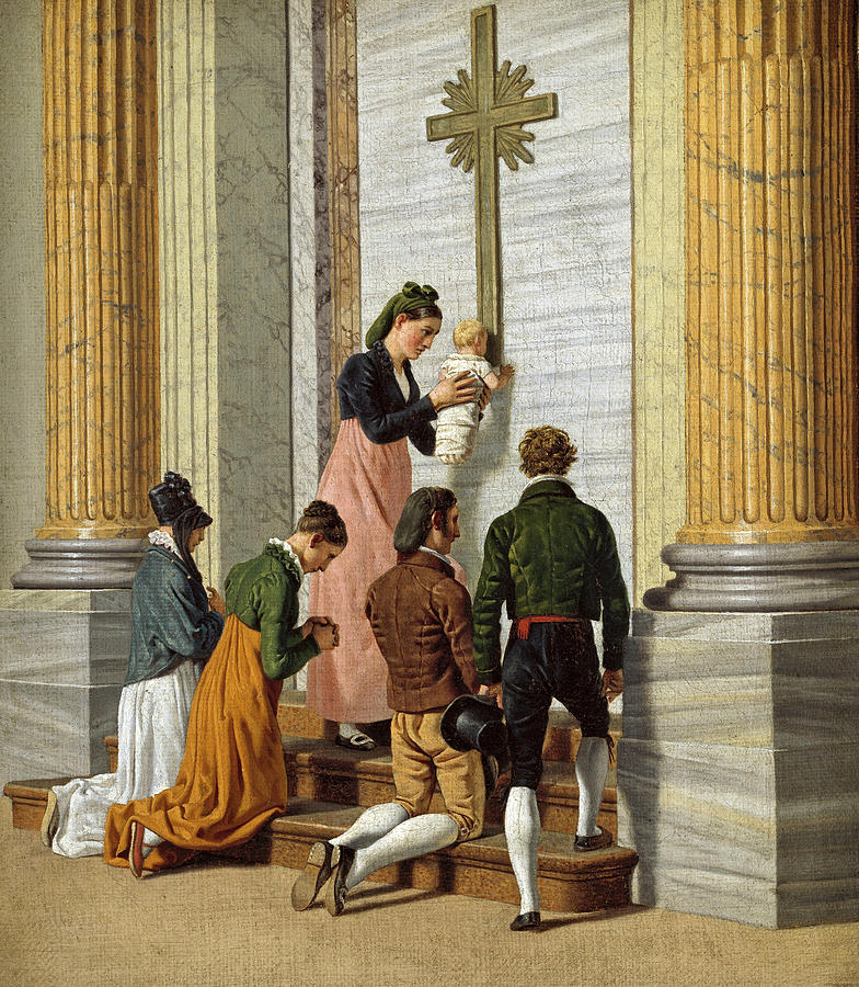 Devotion by the Holy Door of St. Peters Basilica Painting by Christoffer Wilhelm Eckersberg