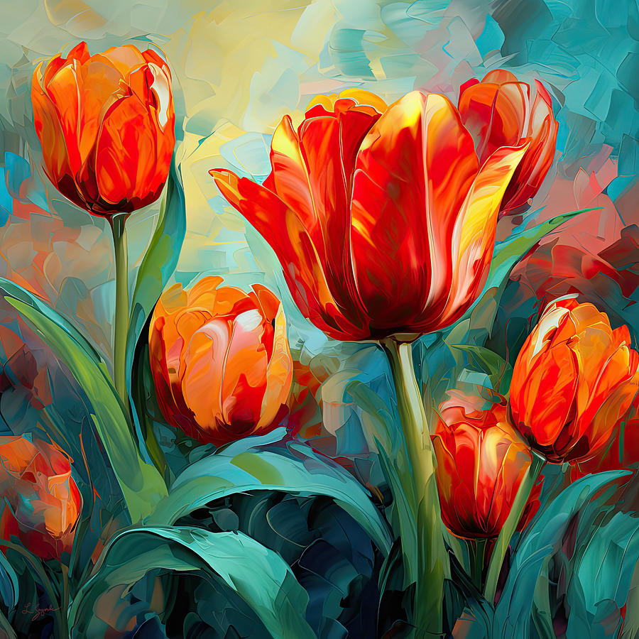 Devotion To Ones Love - Red Tulips Painting Digital Art