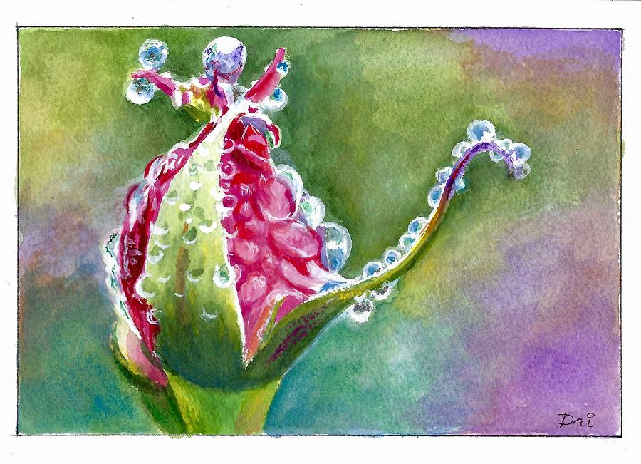 Dewdrops On A Rosebud Painting by Dai Wynn
