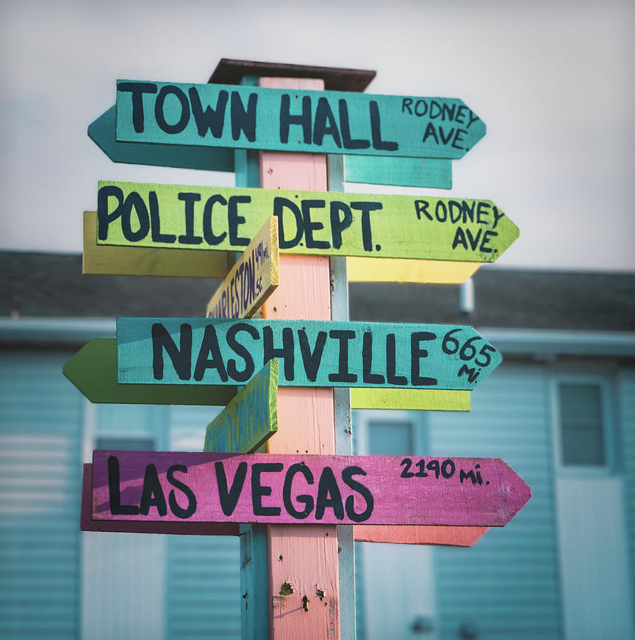 Dewey Beach - Nashville Las Vegas Sign Post Photograph by Jason Fink