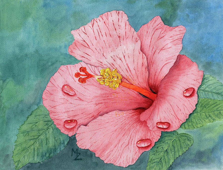 Dewy Hibiscus Painting by Margaret Zabor