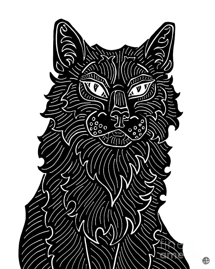Dexter. Black Cat Ink  Drawing by Amy E Fraser
