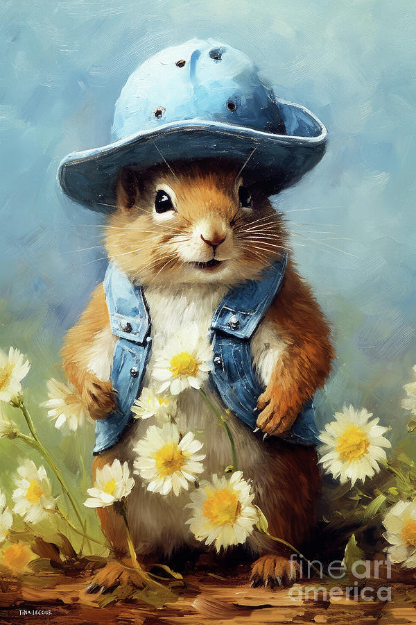 Squirrel Painting - Dexter Blue Jeans by Tina LeCour