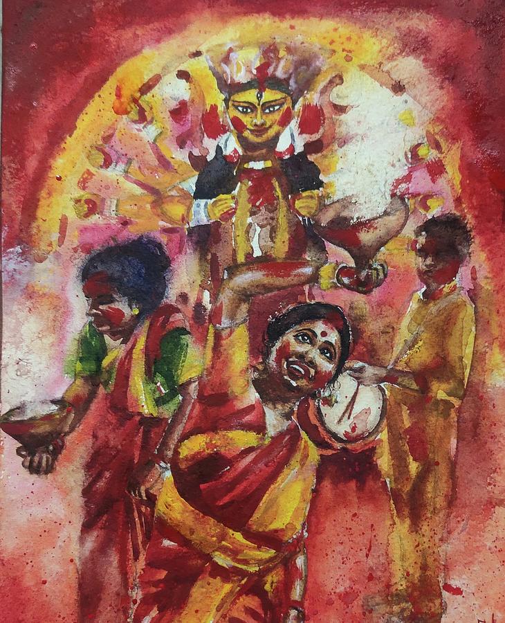 Durga puja drawing/kids drawing | Art drawings for kids, Oil pastel drawings,  Original watercolor art