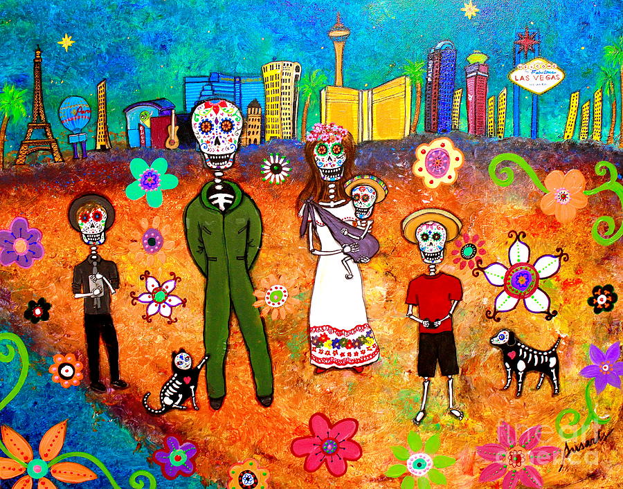 Las Vegas Painting - Dia de los Muertos Family in Vegas by Pristine Cartera Turkus
