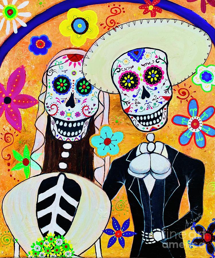 Flower Painting - Dia De Los Muertos Loving Couple by Pristine Cartera Turkus