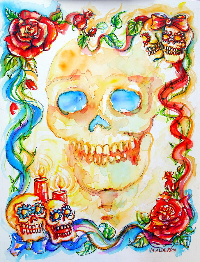 Dia de los Muertos Skull Painting by Heather Calderon