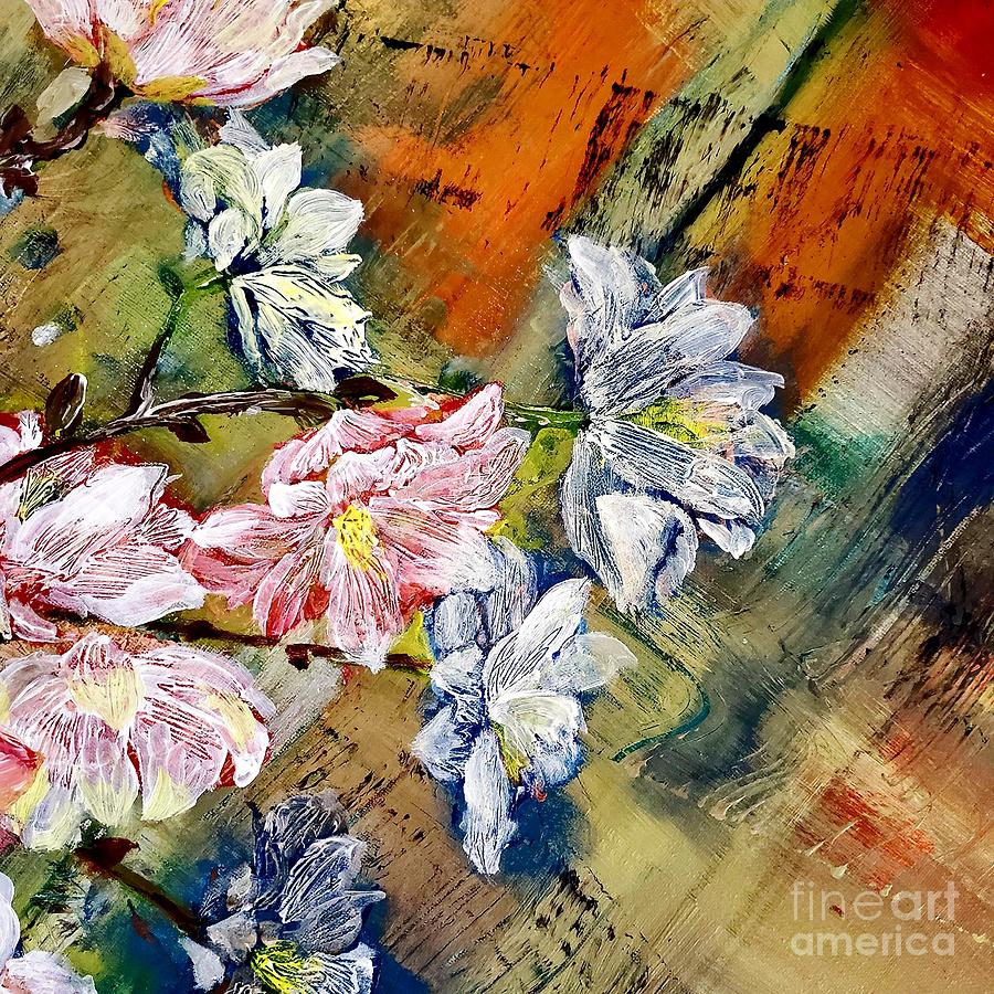 Diagonal Floral In Front Of Plaid Background Painting by Lisa Kaiser