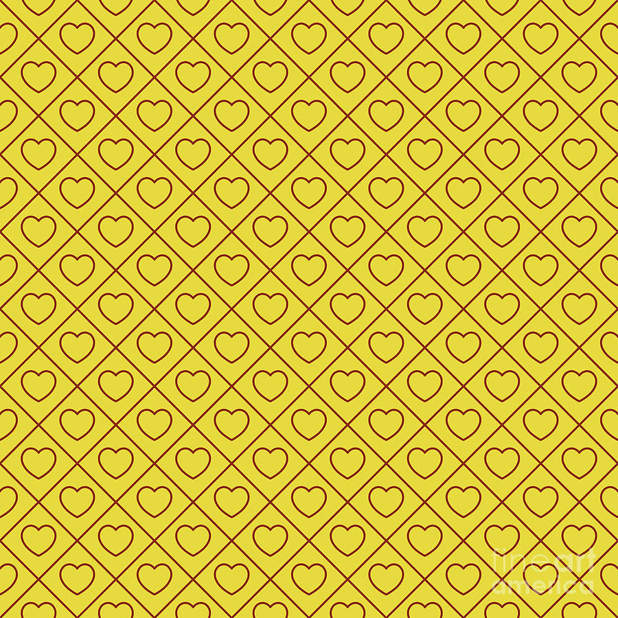 Diagonal Grid With Line Heart Pattern In Golden Yellow And Chestnut Brown N.2851 Painting