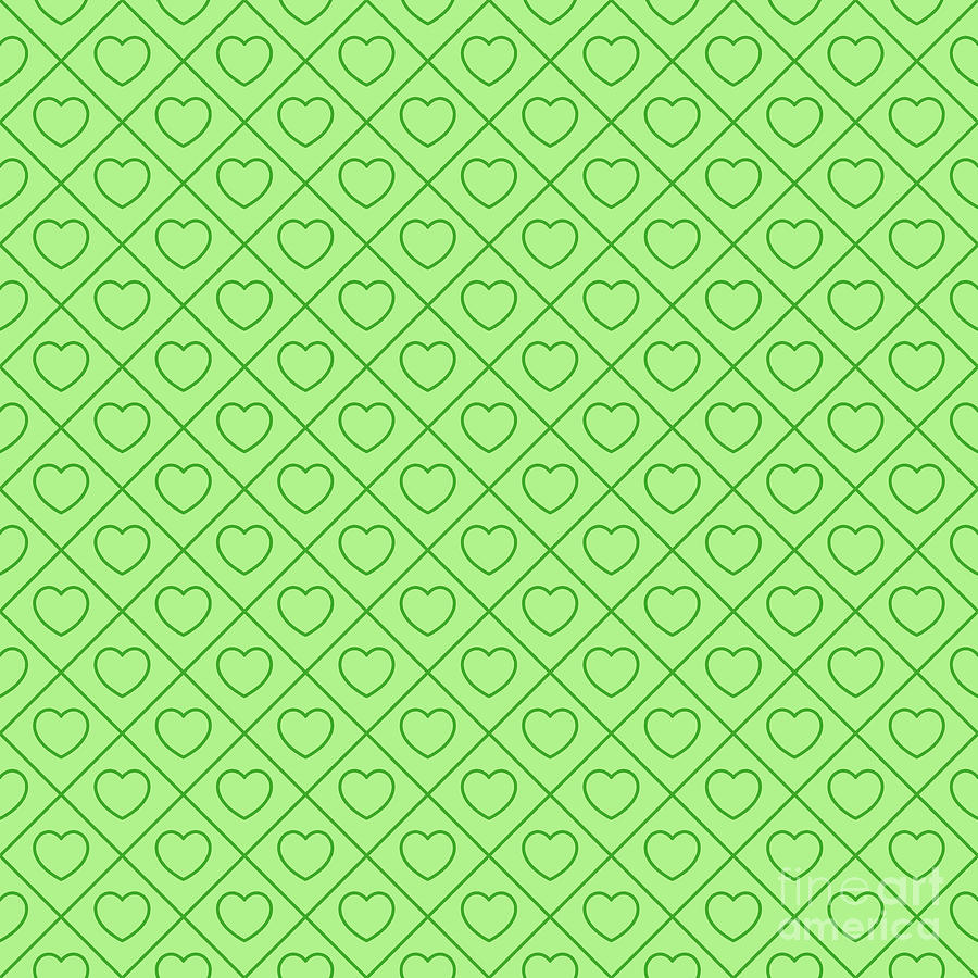 Diagonal Grid With Line Heart Pattern In Light Apple And Grass Green N.3062 Painting