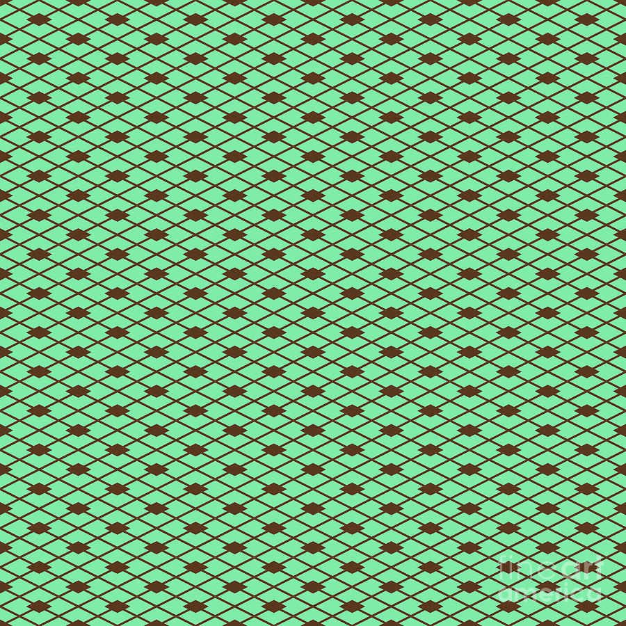 Diagonal Hishi Grid With Diamond Pattern In Mint Green And Chocolate Brown N.2463 Painting
