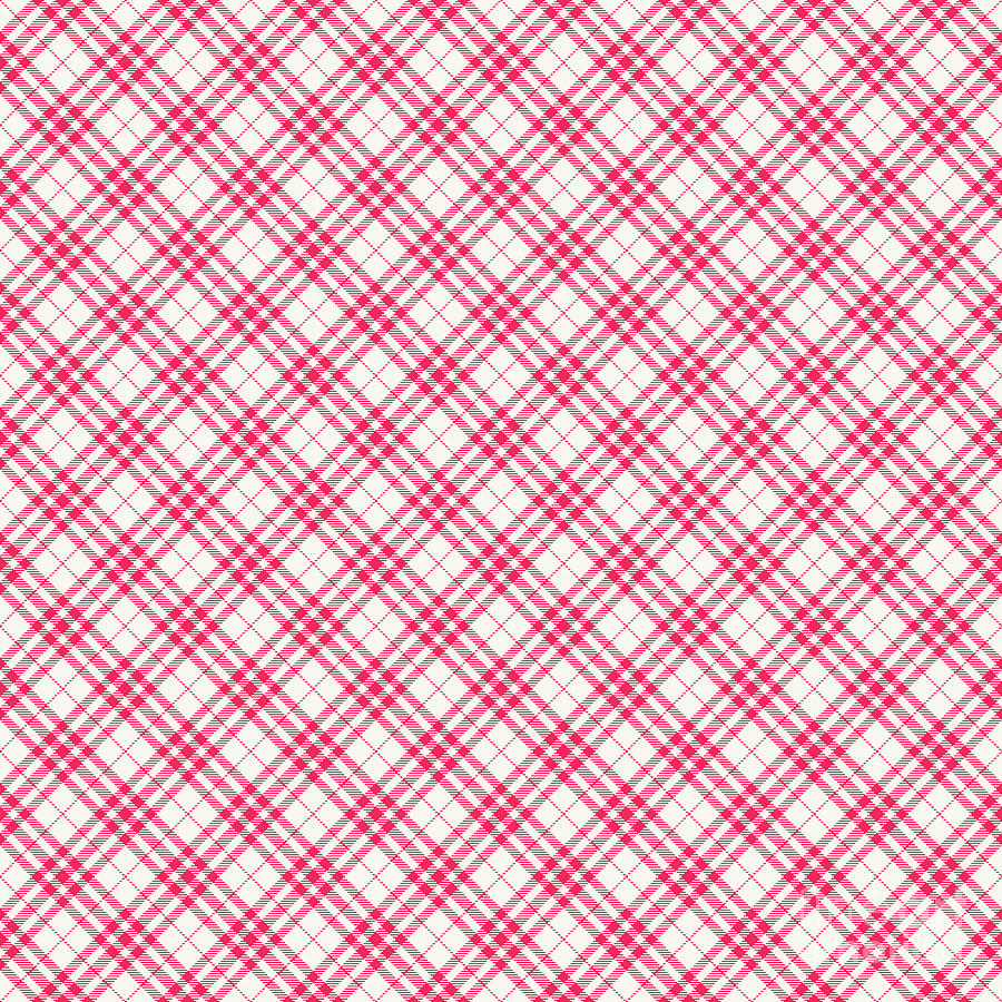 Diagonal Tartan Plaid Pattern In Eggshell White And Ruby Pink N.1309 Painting