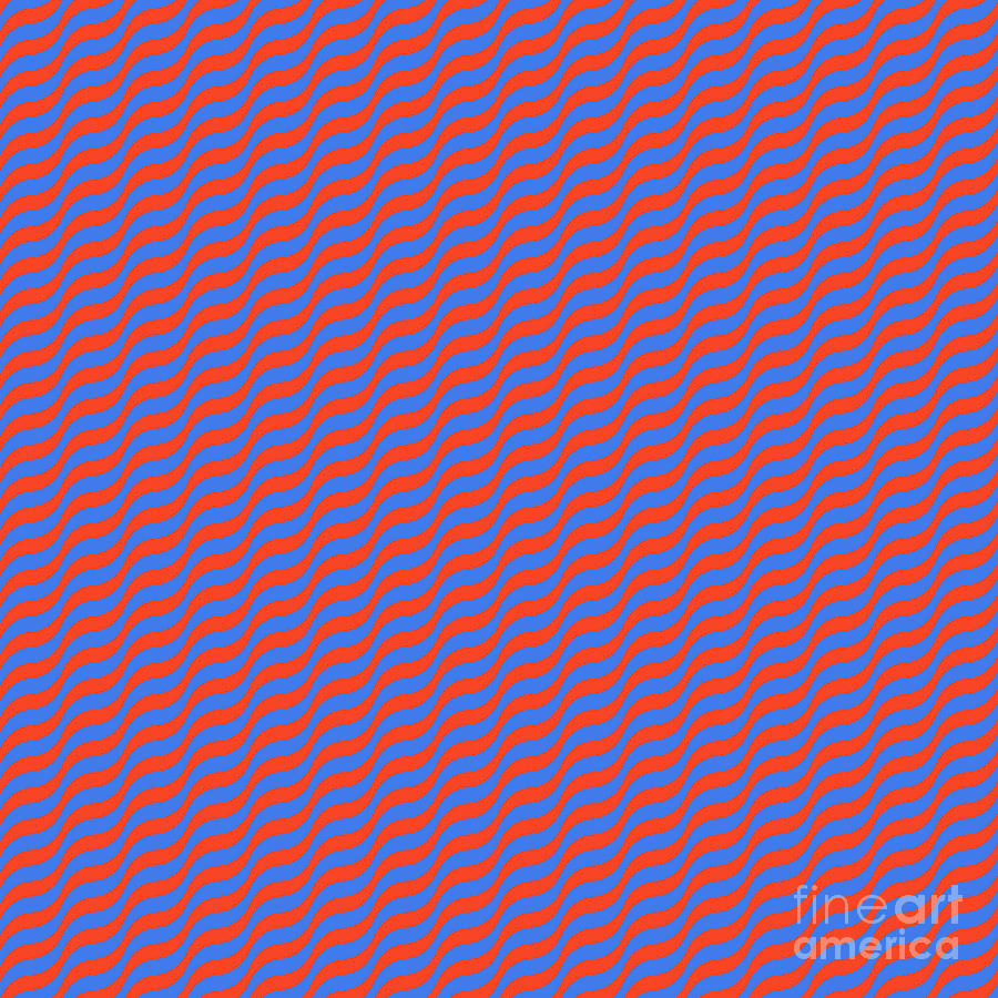 Diagonal Wavy Serpentine Stripe Pattern in Red Orange And True Blue n.2337 Painting by Holy Rock Design