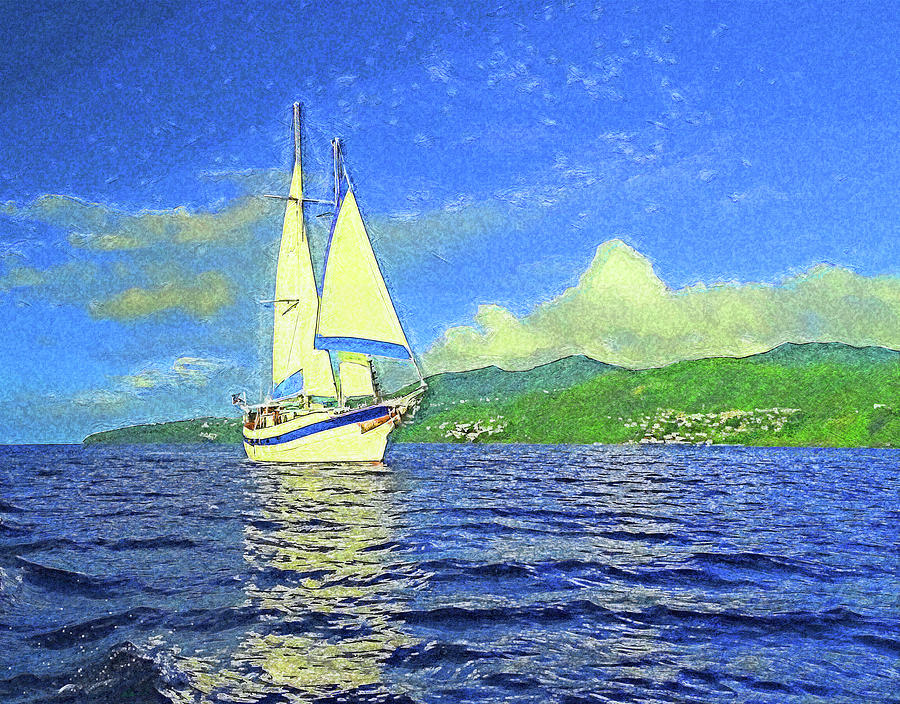 Diamant Under Full Sails Impressionistic Digital Art by Island Hoppers Art