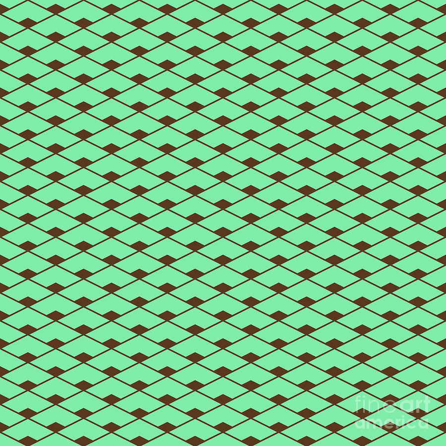 Diamond Grid With Filled Inset Pattern In Mint Green And Chocolate Brown N.1978 Painting
