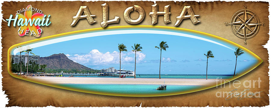 Diamond Head and the Hilton Lagoon Surf Board Oahu Hawaii Photograph by Aloha Art