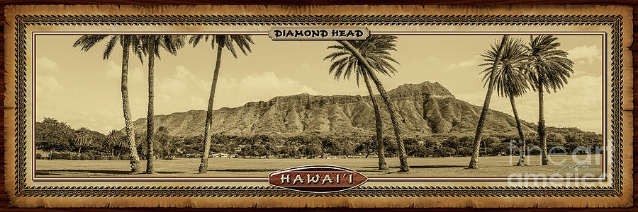 Diamond Head State Monument Vintage Hawaiian Style Panoramic Photograph Photograph by Aloha Art
