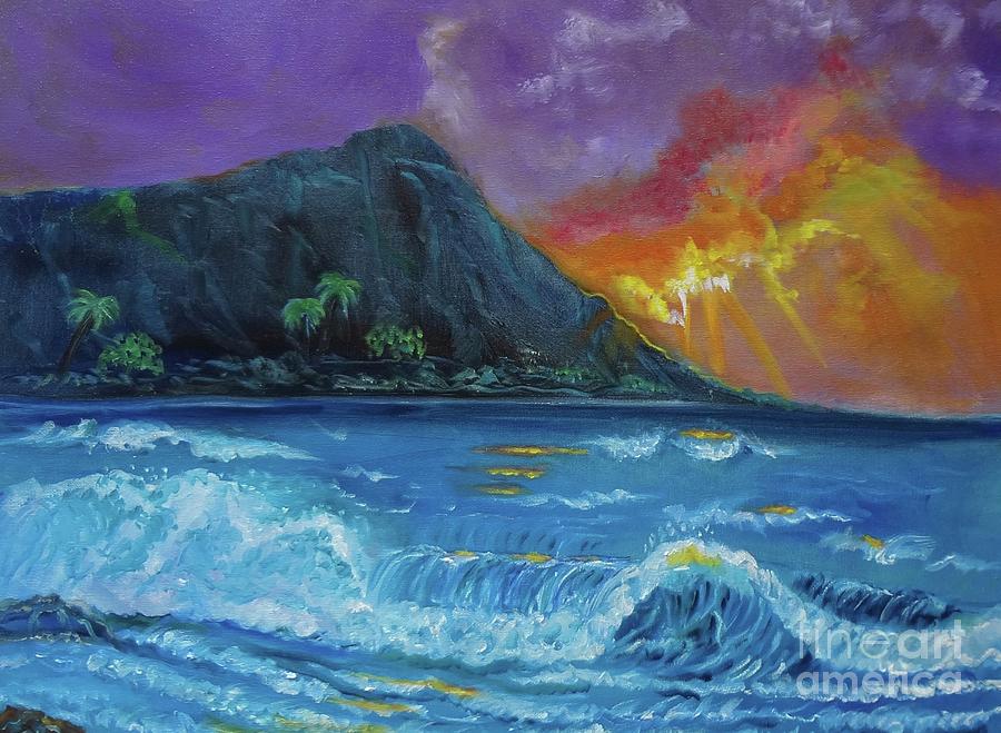 Diamond Head Sun Over The Tropics Painting by Jenny Lee
