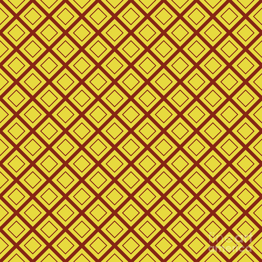 Diamond On Heavy Diagonal Grid Pattern In Golden Yellow And Chestnut Brown N.1737 Painting