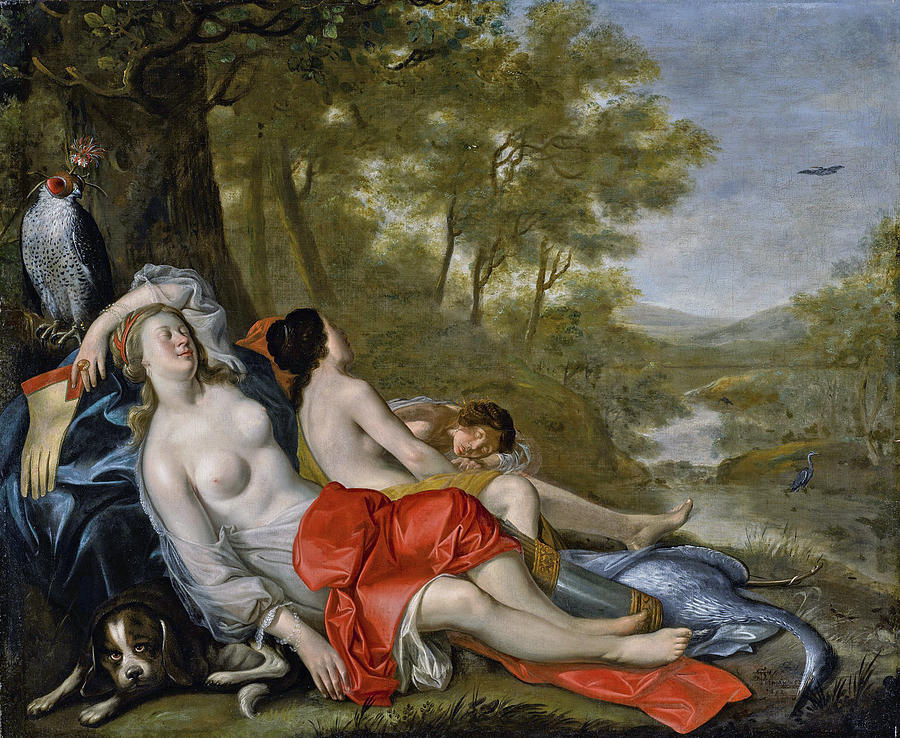 Diana and her Nymphs sleeping after the Hunt  Painting by Simon Peter Tileman