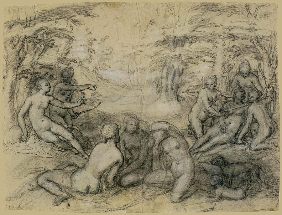 Diana discovering Callistos pregnancy  Drawing by Hendrik Goltzius