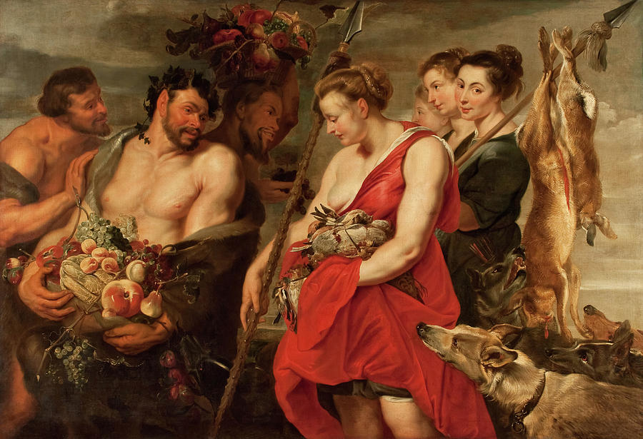 Peter Paul Rubens Painting - Diana Presenting the Catch to Pan by Peter Paul Rubens by Mango Art