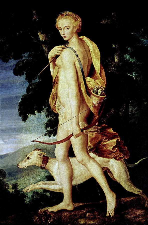 Diana the huntress, by an unknown artist from the Fontainebleau school. France, 16th Century. Painting by Album Diana the huntress, by an unknown artist from the Fontainebleau school. France, 16th Century. Painting by Album