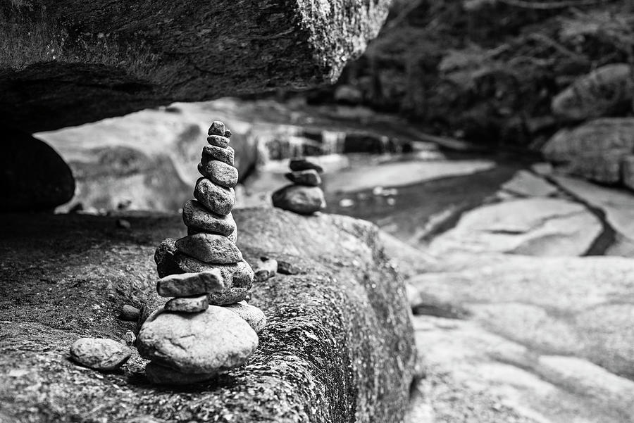Dianas Bath Rock Cairns North Conway New Hampshire Black and White Photograph by Toby McGuire