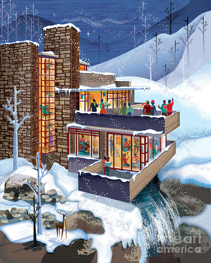 Falling Snow Classic Modern House Digital Art by Diane Dempsey
