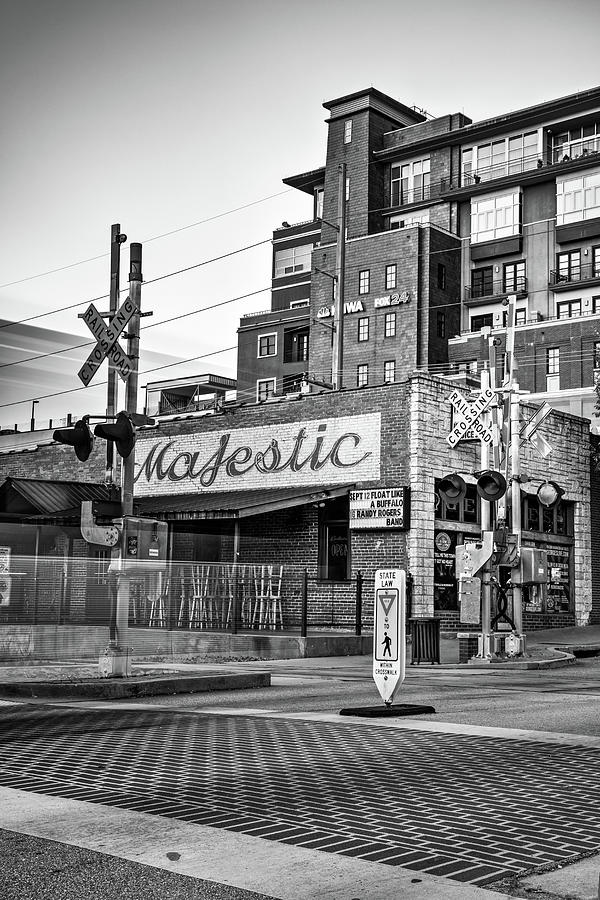 Dickson Street Skyline Over Georges Majestic - Black and White Photograph by Gregory Ballos