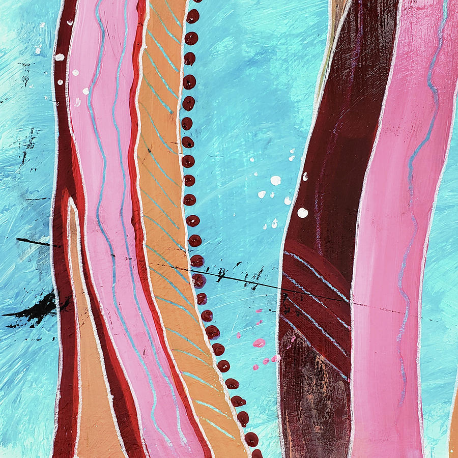 DIDGERIDOO Abstract In Aqua Blue Red Pink Mango Painting by Lynnie Lang