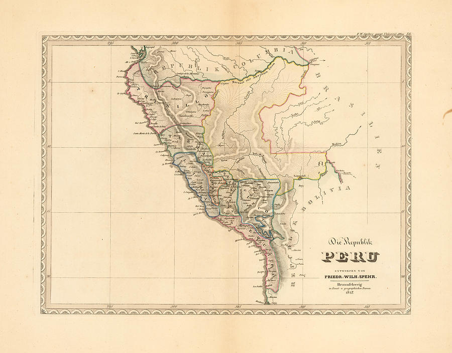 Map Painting - Die Republik Peru Braunschweig       by Friedrich Wilhelm Spehr