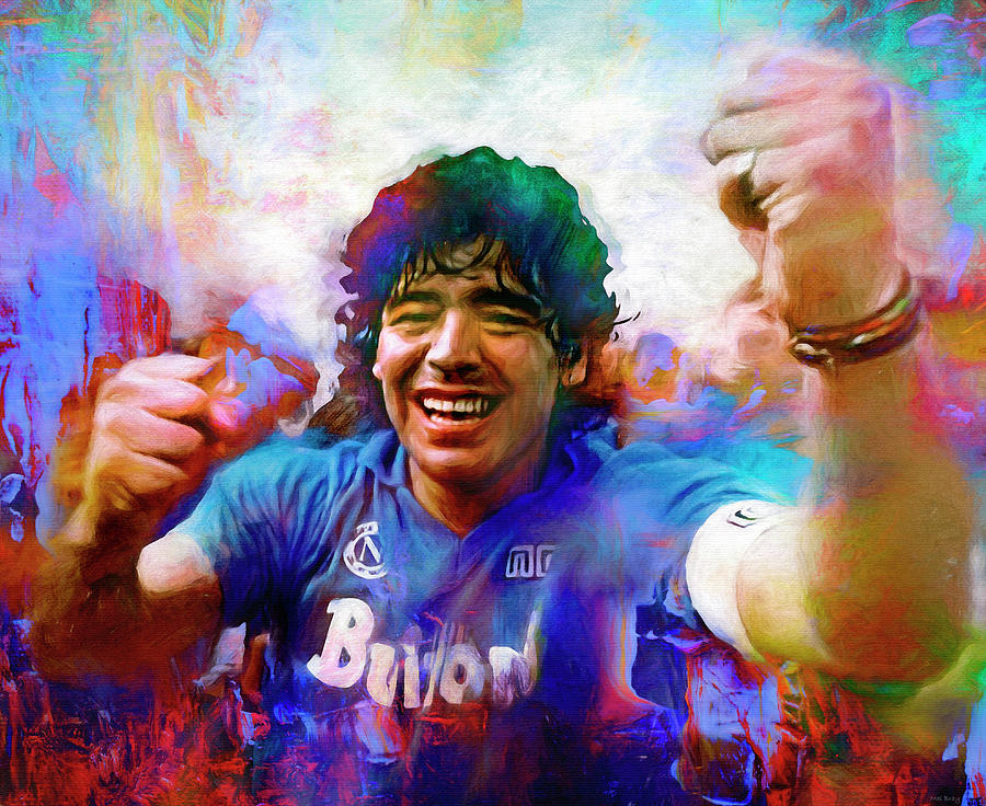 Diego Maradona at Napoli Mixed Media by Mal Bray