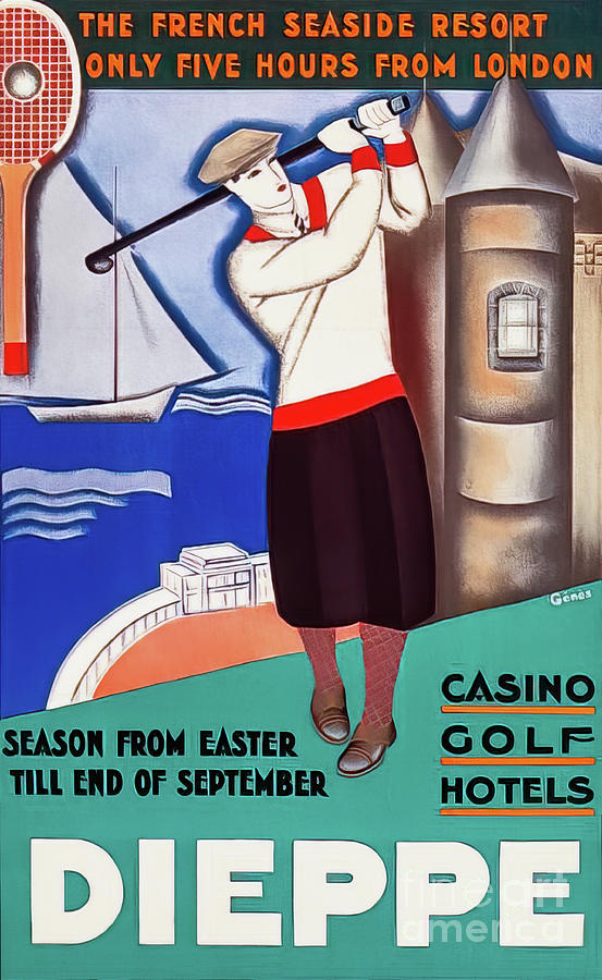 Dieppe France 1922 Golf Poster Drawing by M G Whittingham