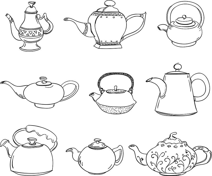 Different types of teapots Drawing by LokFung
