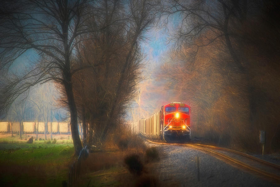 Digital Art - BNSF 6353 leads coal train Photograph by Jim Pearson