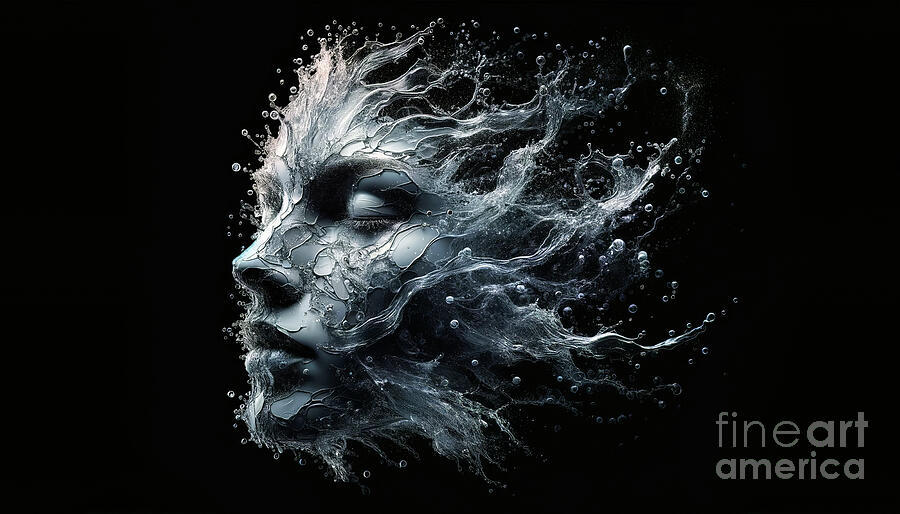Digital artwork of a human profile composed of water splashes Ceramic Art by Odon Czintos