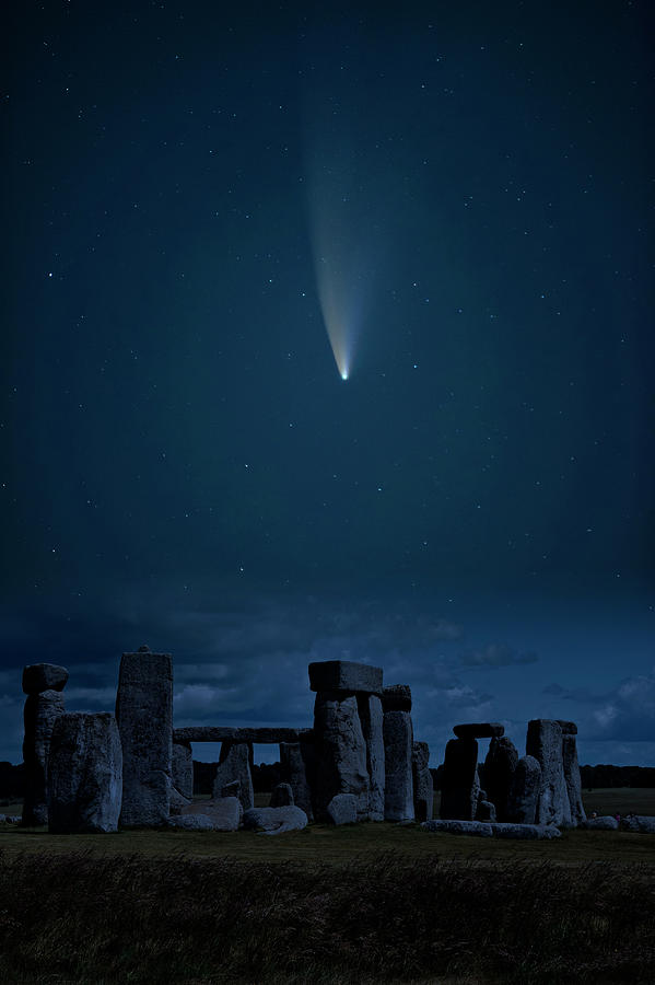 Digital Composite Image Of Neowise Comet Over Stonehenge In Engl ...