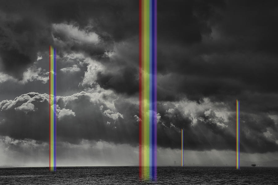 Digital composite,Cloudy sky and rainbow,Sea Drawing by Yagi Studio