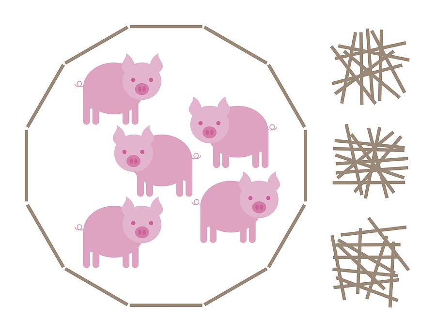 Digital illustration of pig and stick IQ game Drawing by Dorling Kindersley