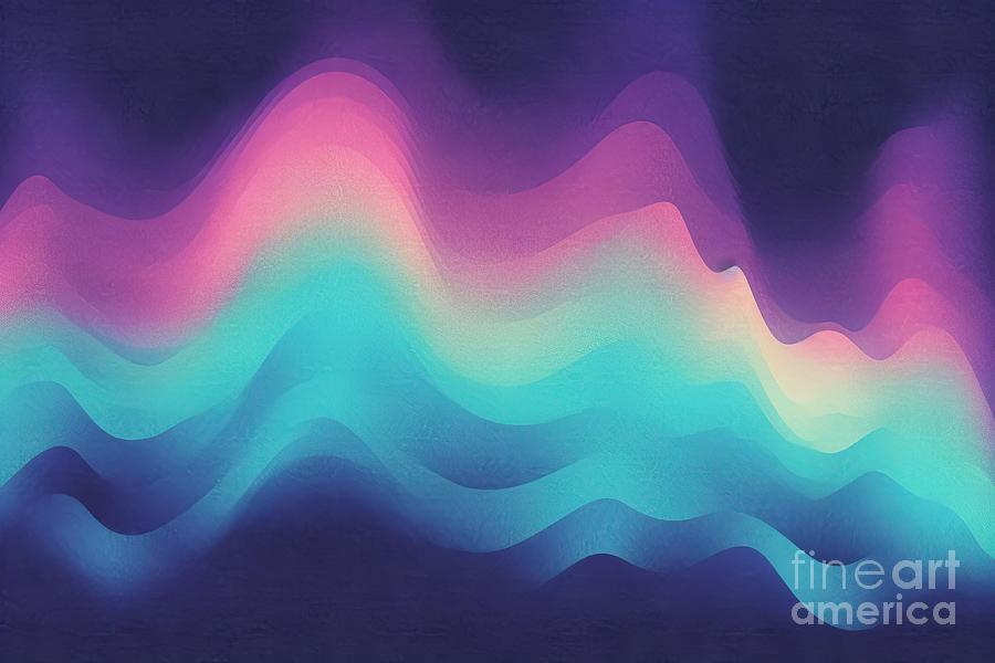 Abstract Painting - Digital Noise Gradient Nostalgia Vintage 70s 80s Style Abstract Lo Fi Background Retro Wave Synthwave Wallpaper Template Print Minimal Minimalist Blue Black Green Purple Pink Color by N Akkash